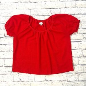 Madewell Texture & Thread Red Peasant Top Textured Short Sleeve Shirt Size Large